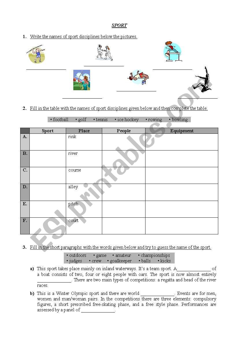 Sport worksheet