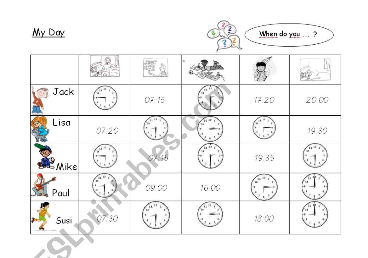 My Day  -  When do you... ? worksheet