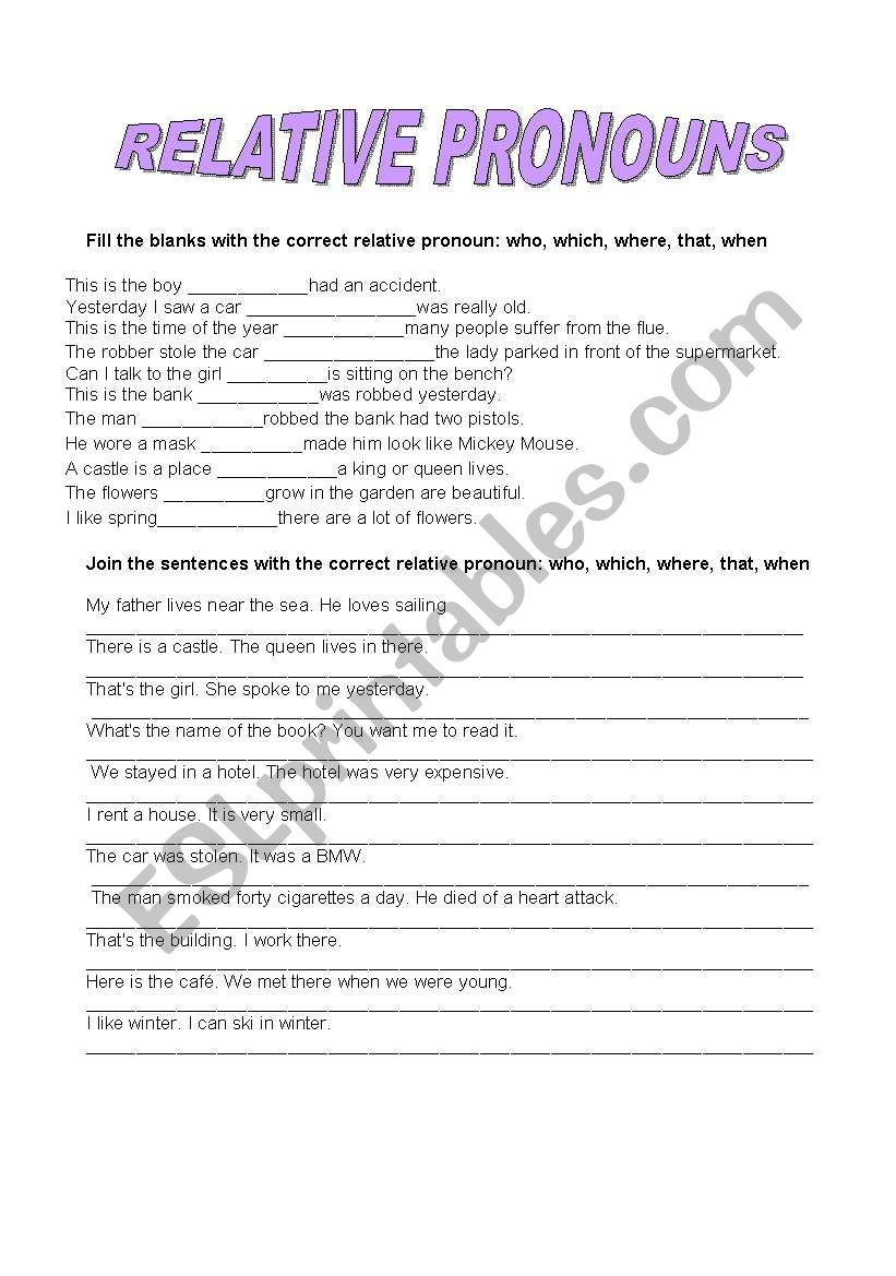 RELATIVE PRONOUNS worksheet