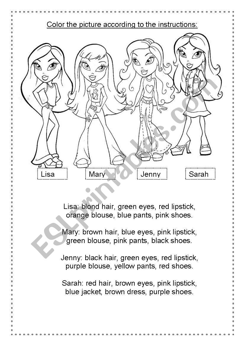 Color according to the instructions - ESL worksheet by adristrey