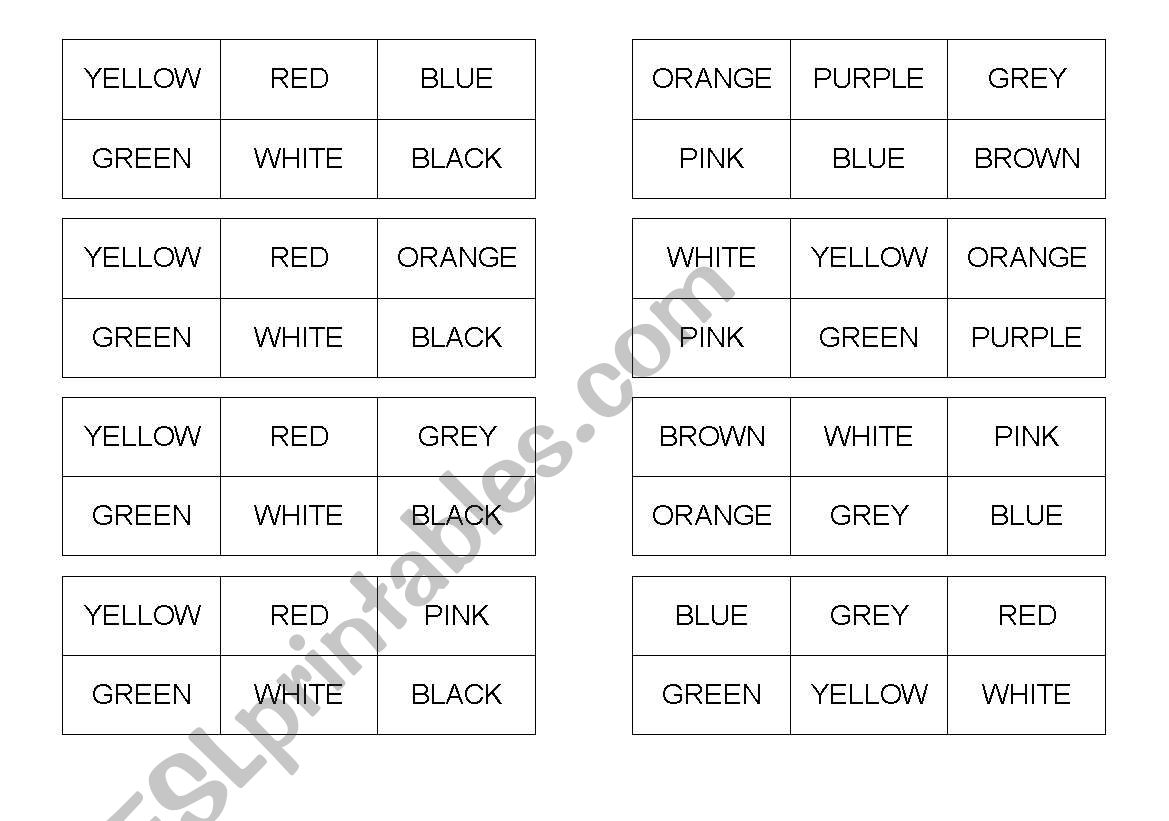 COLOURS BINGO worksheet