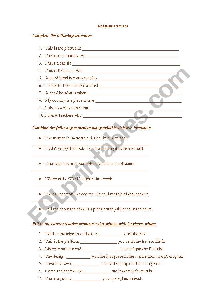 relative pronouns worksheet