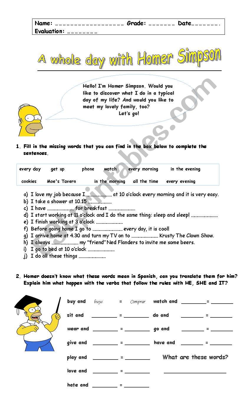 A hole day with Homer Simpson worksheet