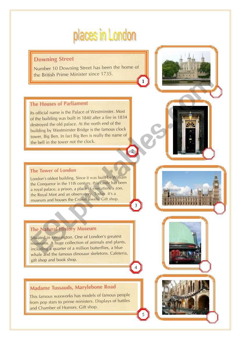 places in London worksheet