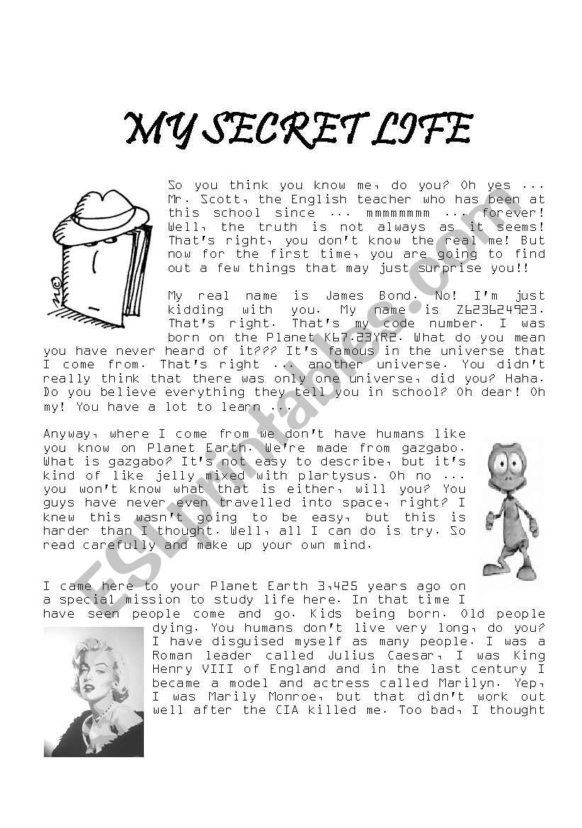 My Secret Life worksheet