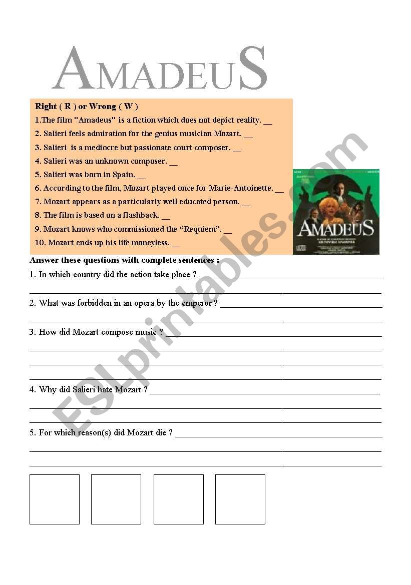 Amadeus Film worksheet worksheet