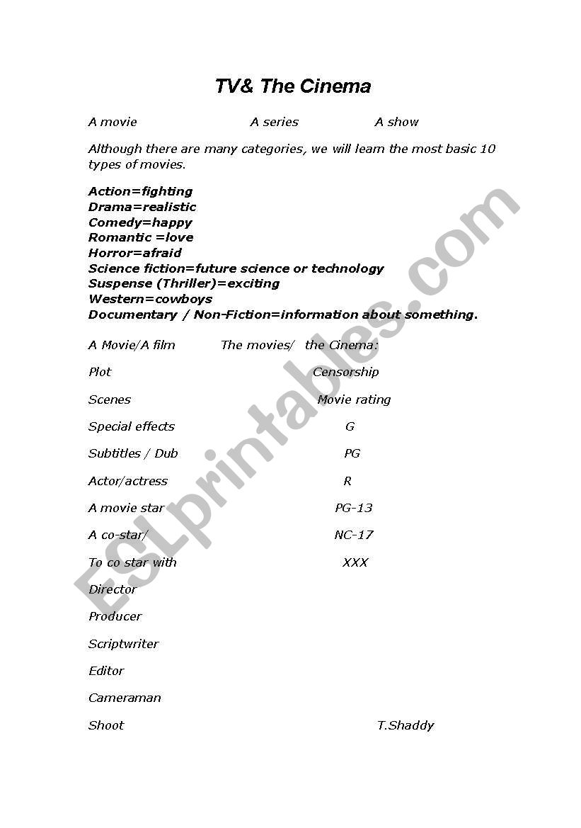 Vocabulary For Movies worksheet