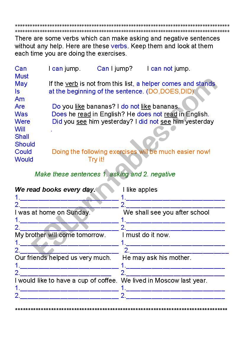 helping verbs worksheet