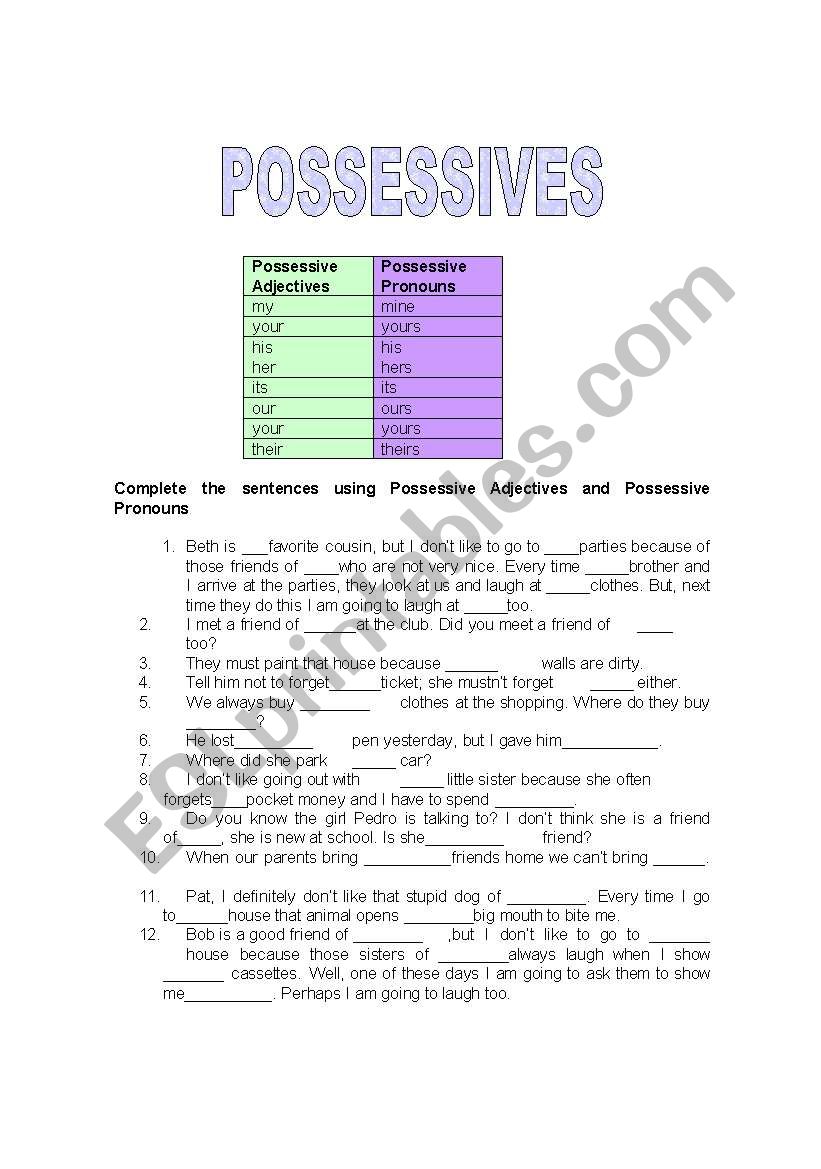 POSSESSIVES worksheet