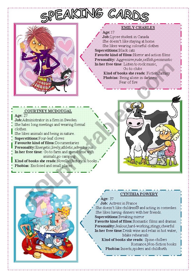 Speaking cards worksheet