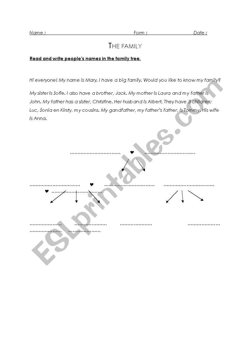 Reading: The family worksheet