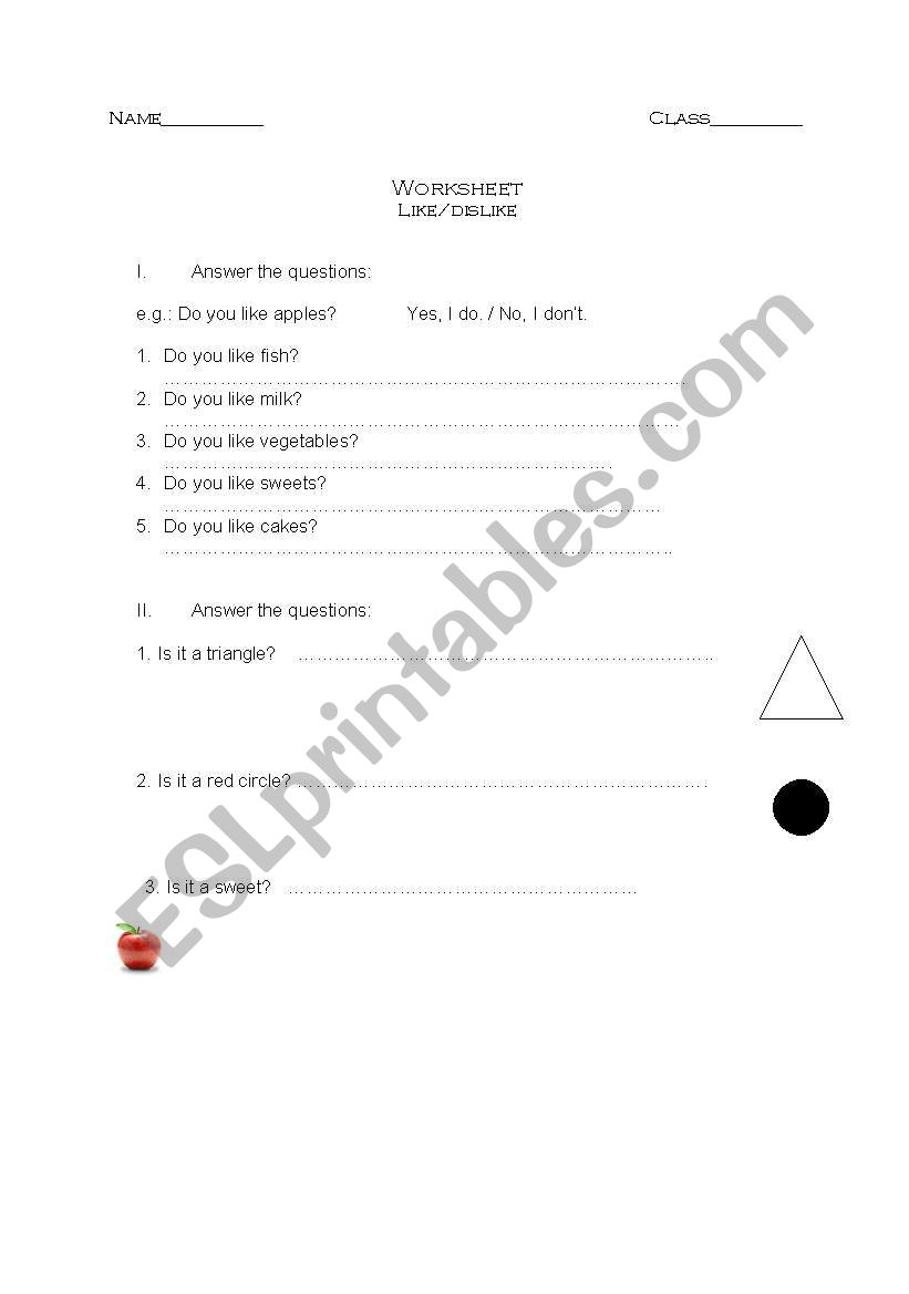 like/dislike worksheet