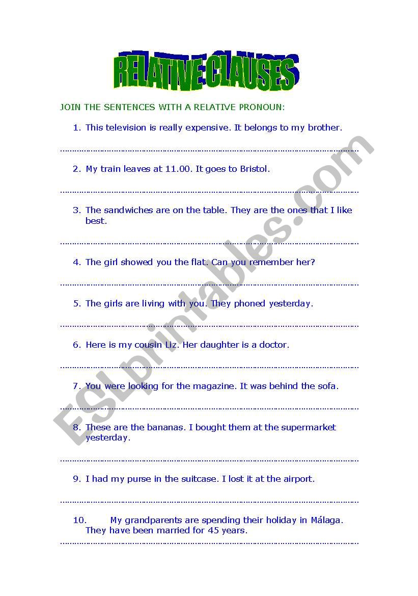 RELATIVE CLAUSES worksheet