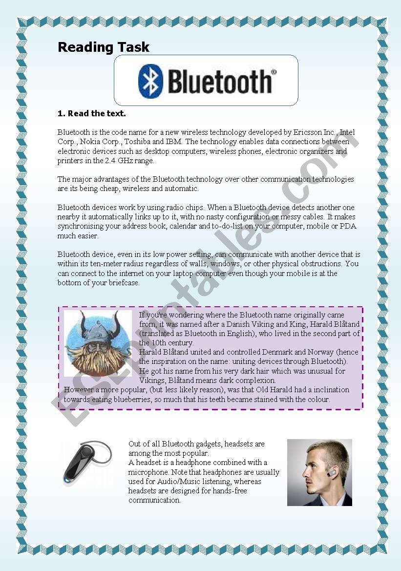 Bluetooth worksheet