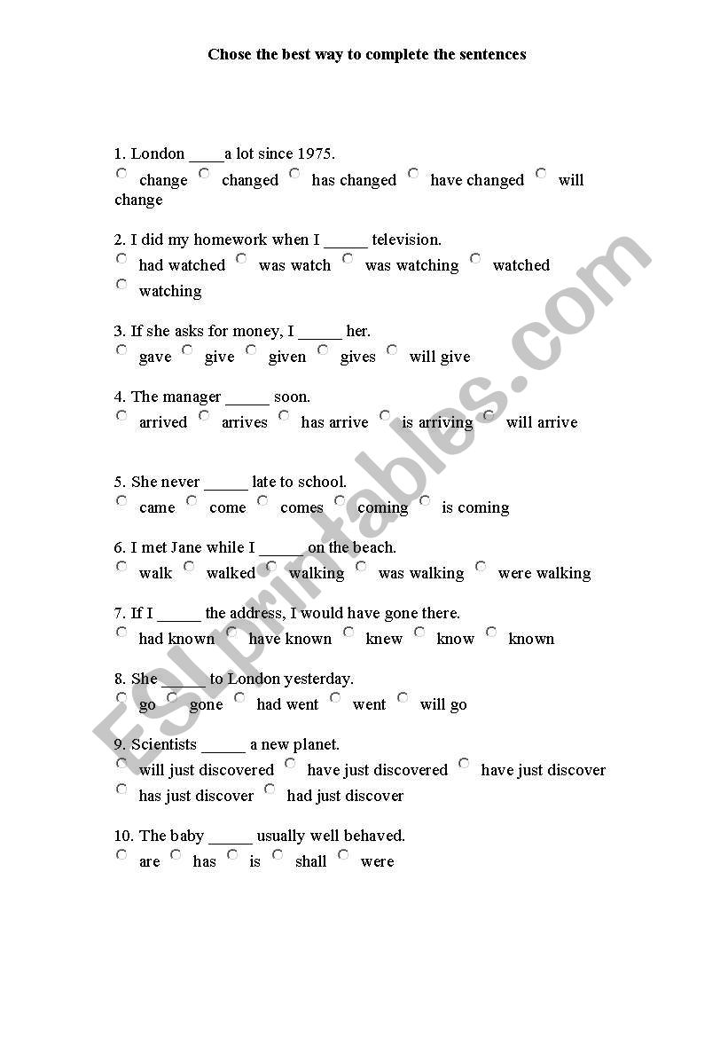 TEST FOR INTERMEDIATE STUDENTS-  ALL TENSE.