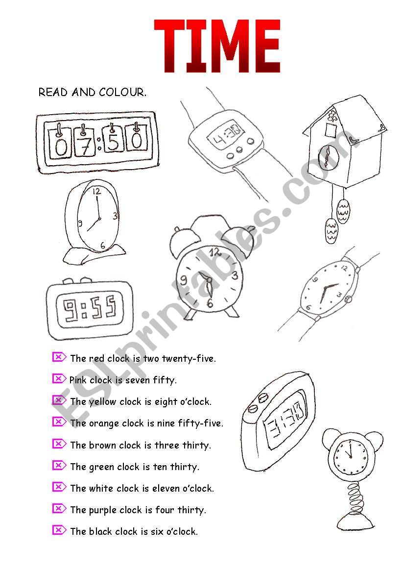 TIME : Read and colour worksheet