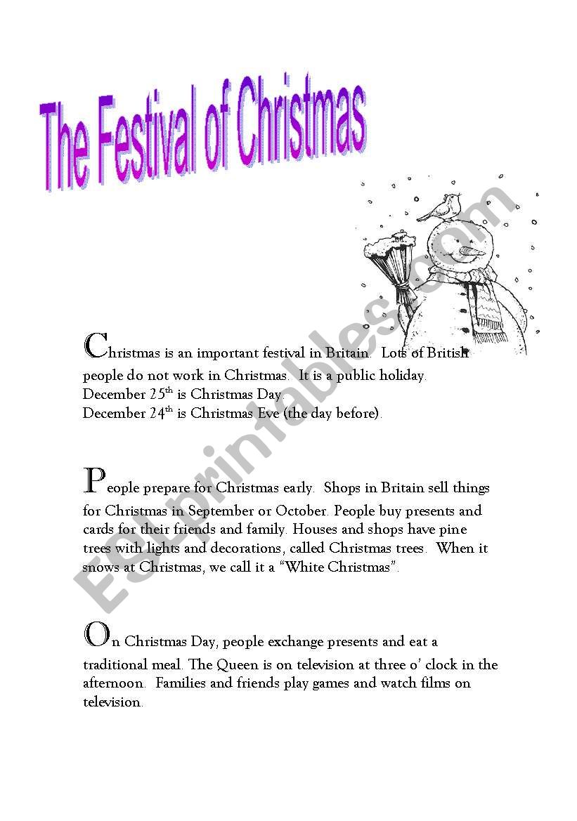 The Festival of Christmas worksheet