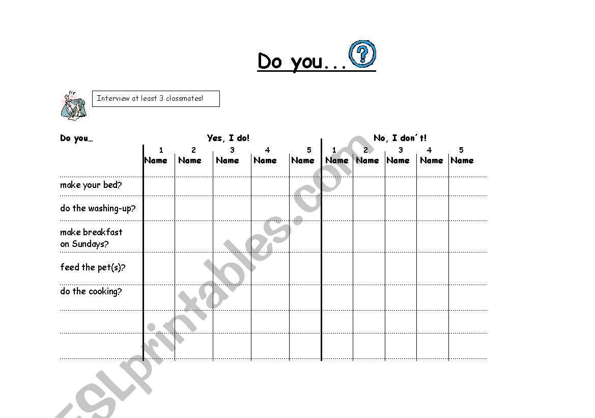 Do you...? Jobs at home worksheet