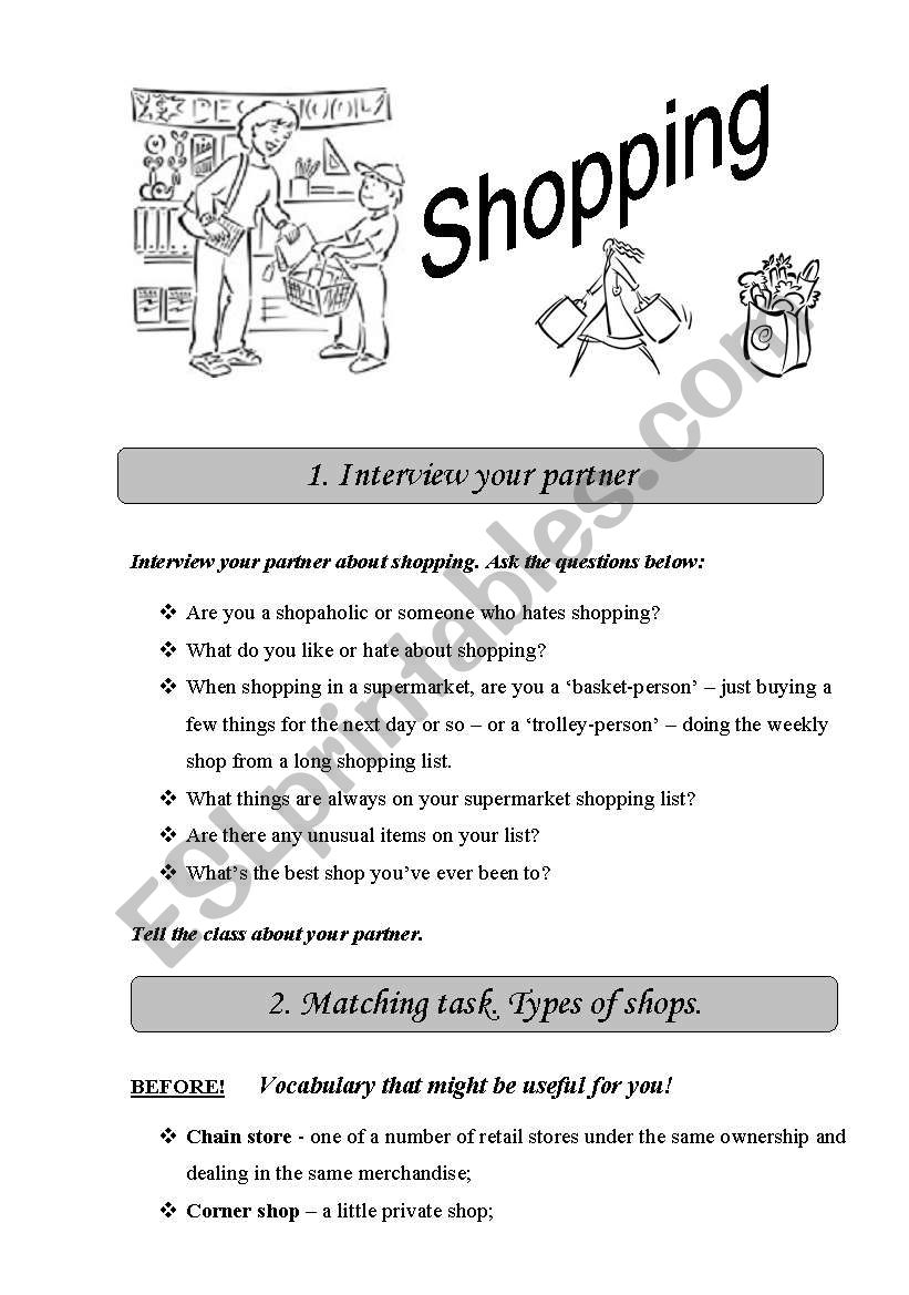 Shopping worksheet