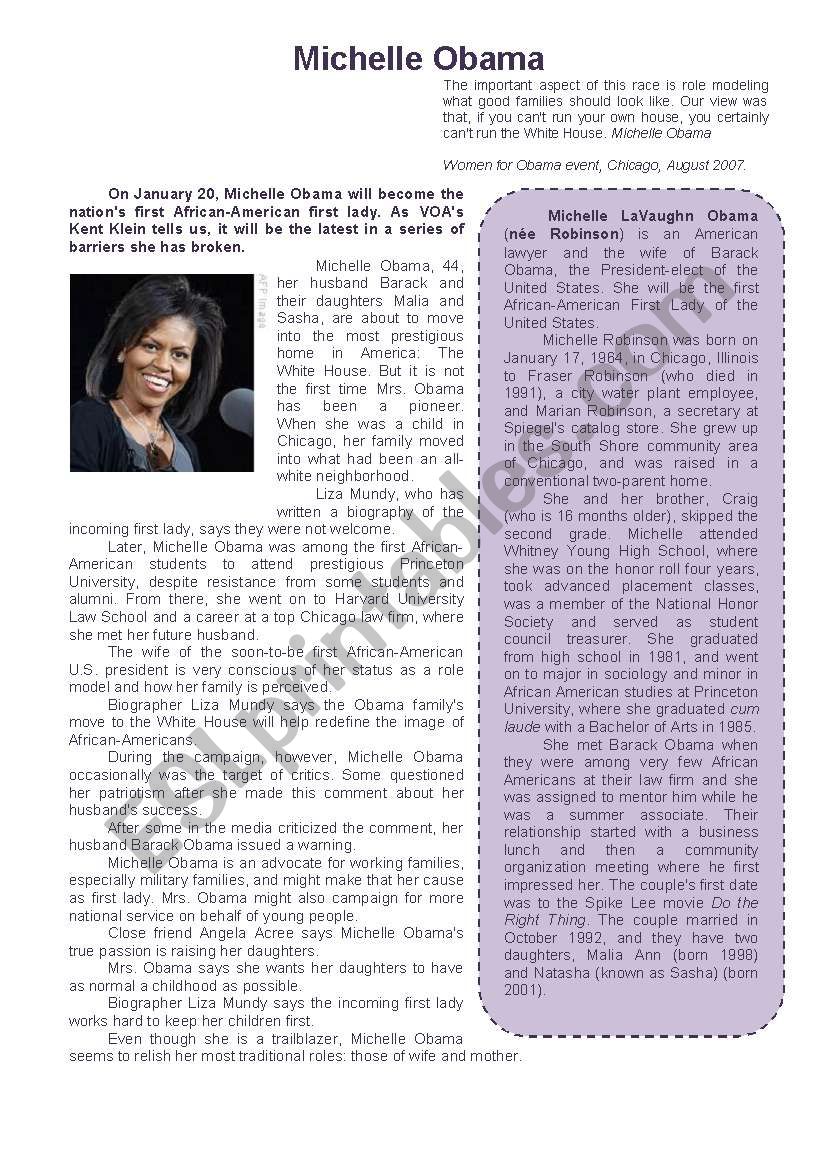 Michelle Obama worksheet