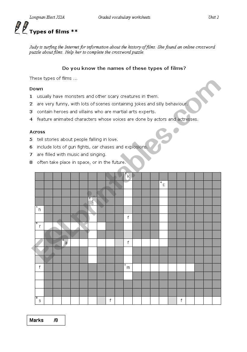 types of films quiz  worksheet