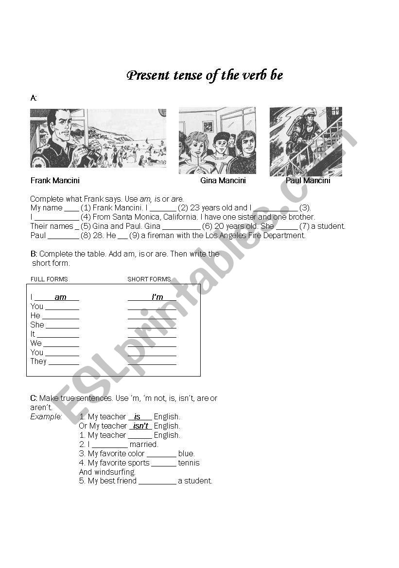 Present tense of the verb be 1st part