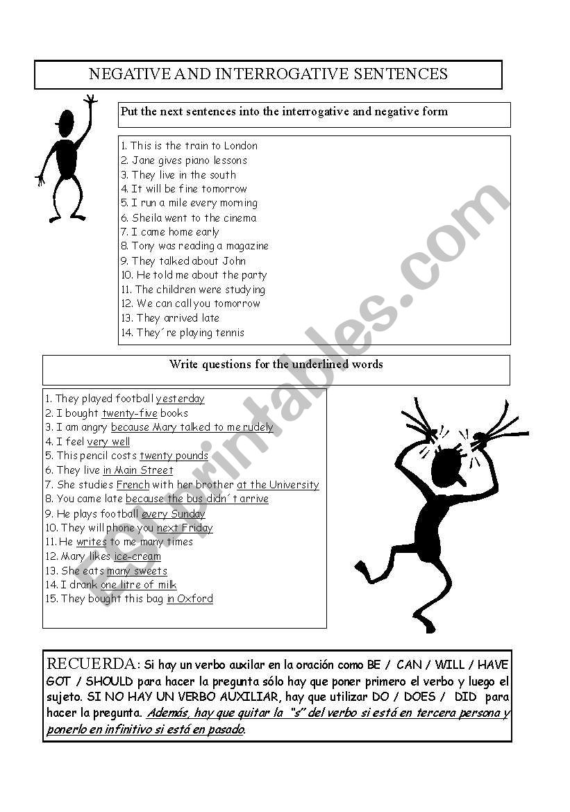 questions and negatives worksheet