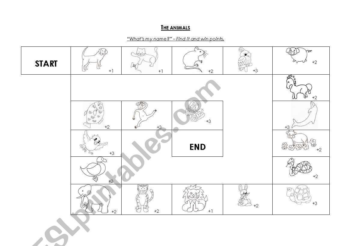 Game:The animals worksheet