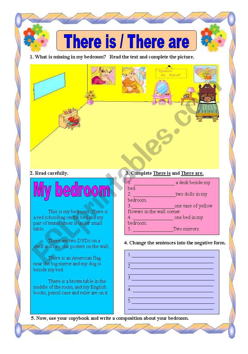 verb there to be Karol´s Bedroom ESL worksheet by Elinha