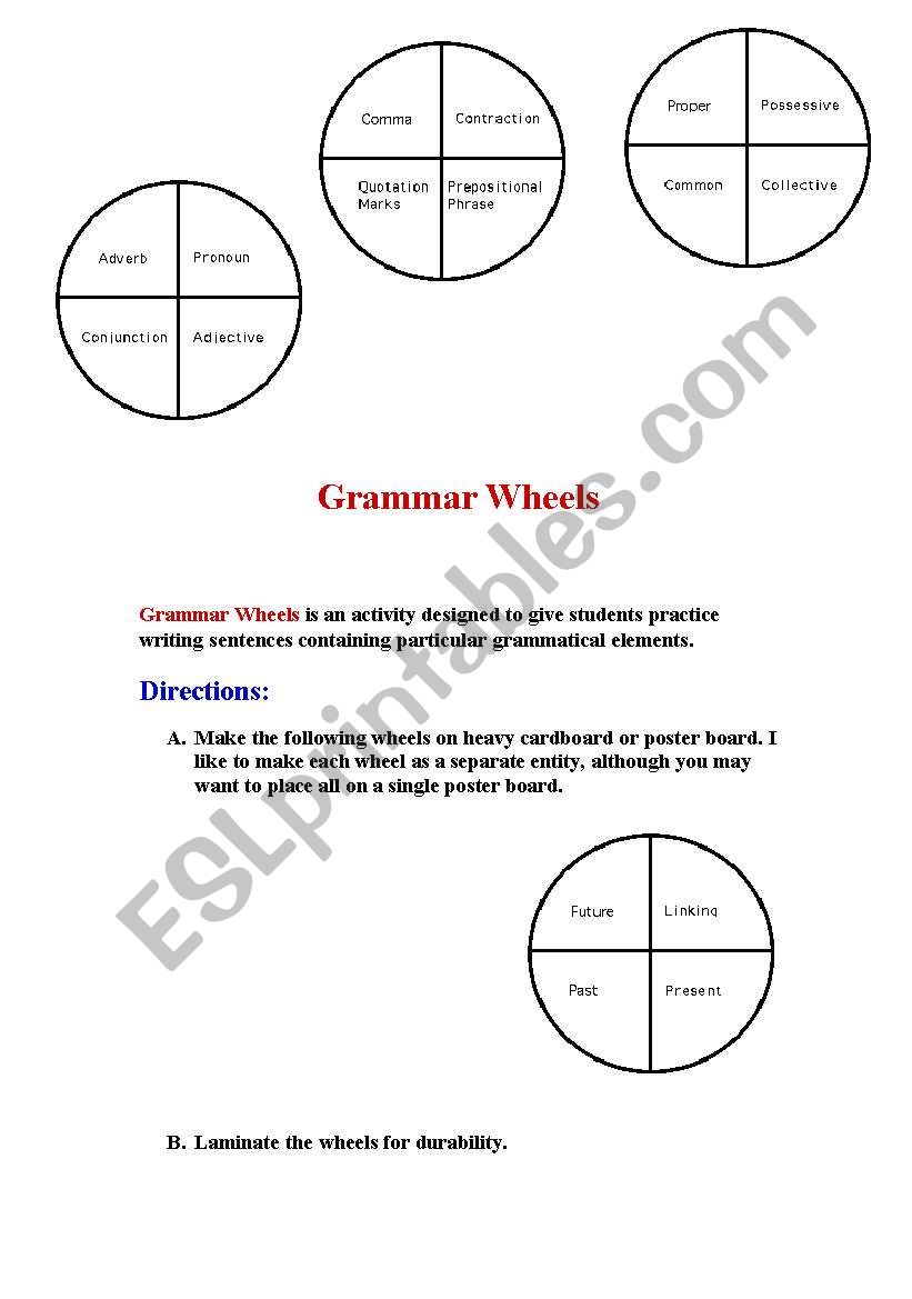 Grammar wheels worksheet