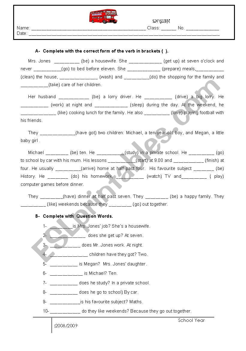 Present Simple of verbs worksheet