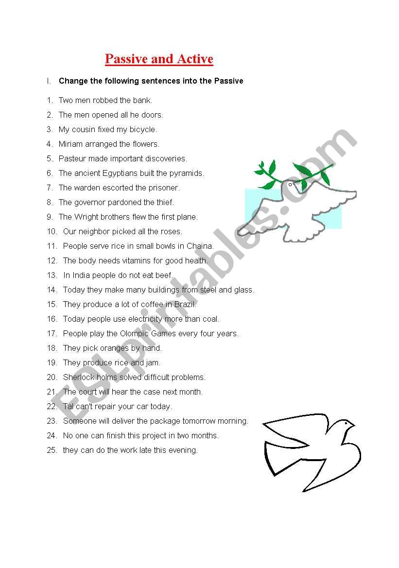 Active and Passive  worksheet