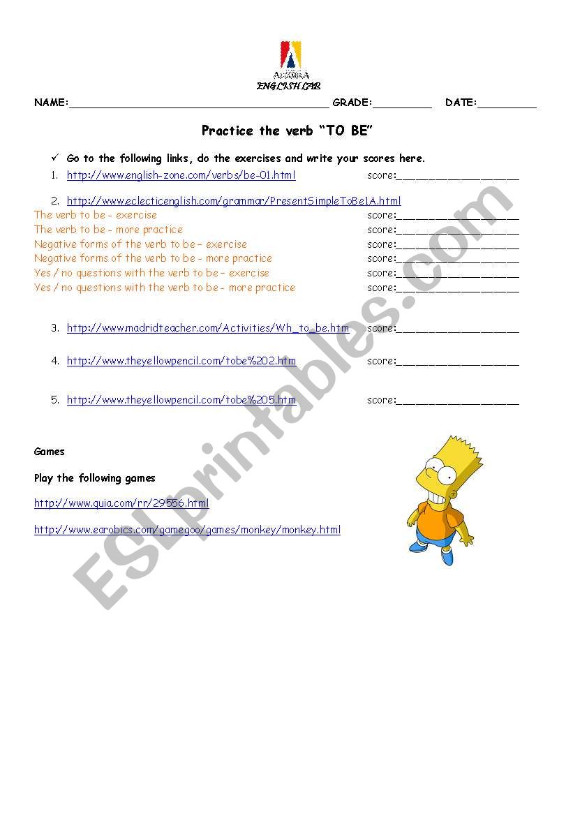 verb to be worksheet