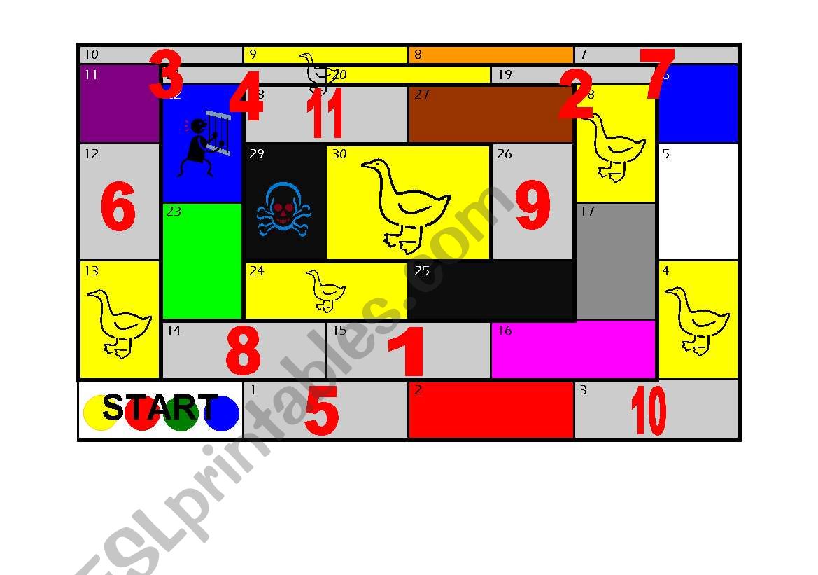 SNAKES AND LADDERS GAME (COLOURS AND NUMBERS)