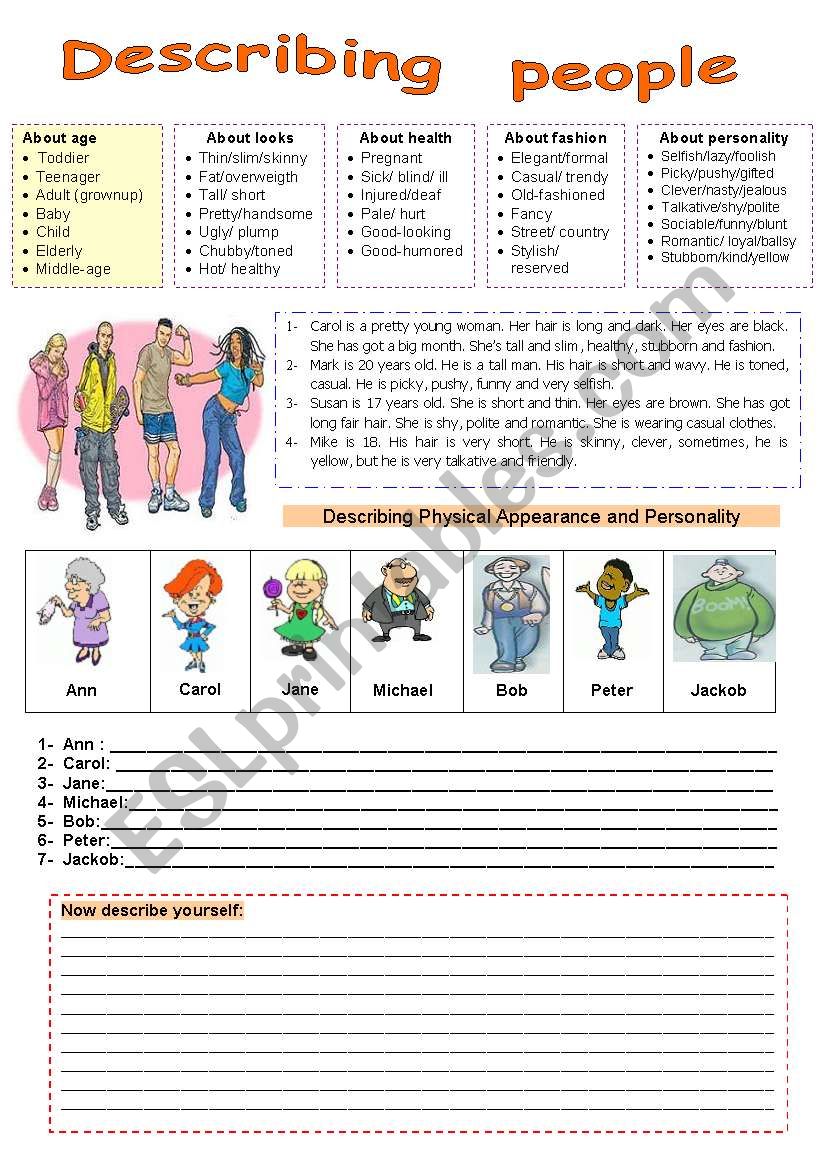 Describing people worksheet