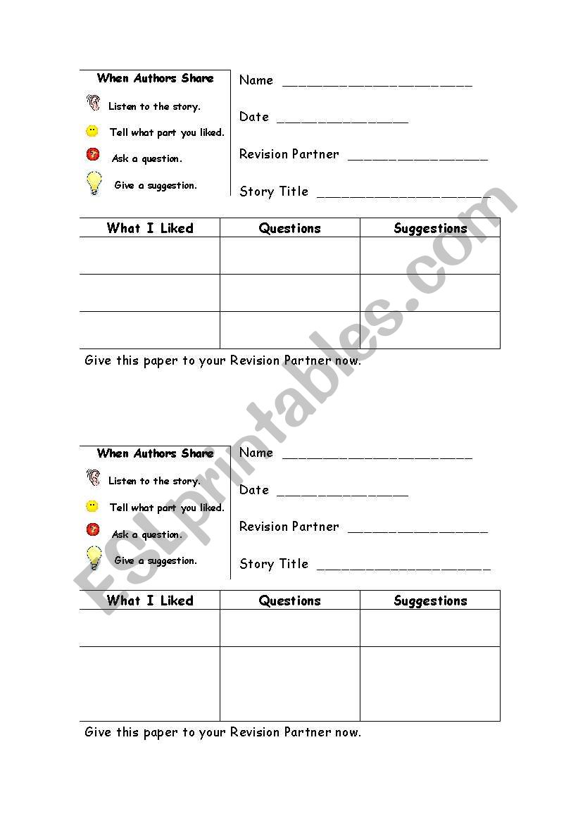 Revision Checklist worksheet