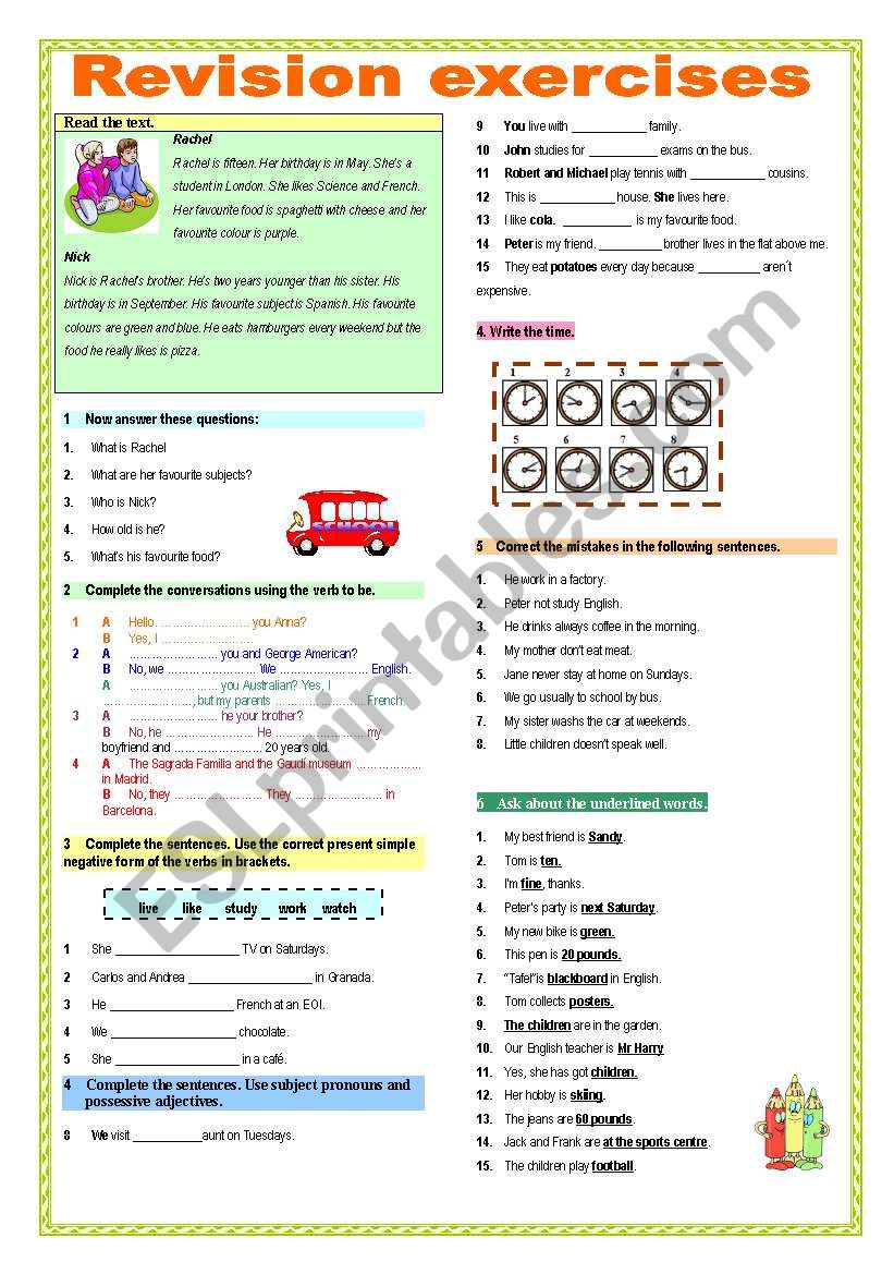 Revision exercises worksheet