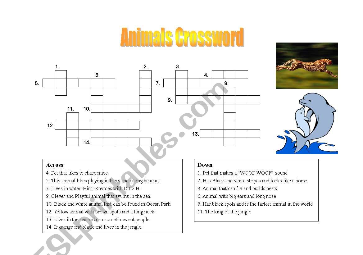 Fun crossword puzzle about animals