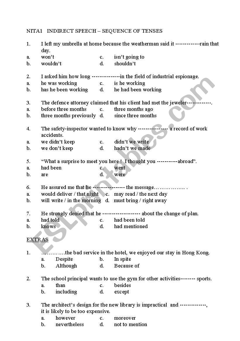 TEST FOR THE MORE ADVANCED - REPORTED SPEECH