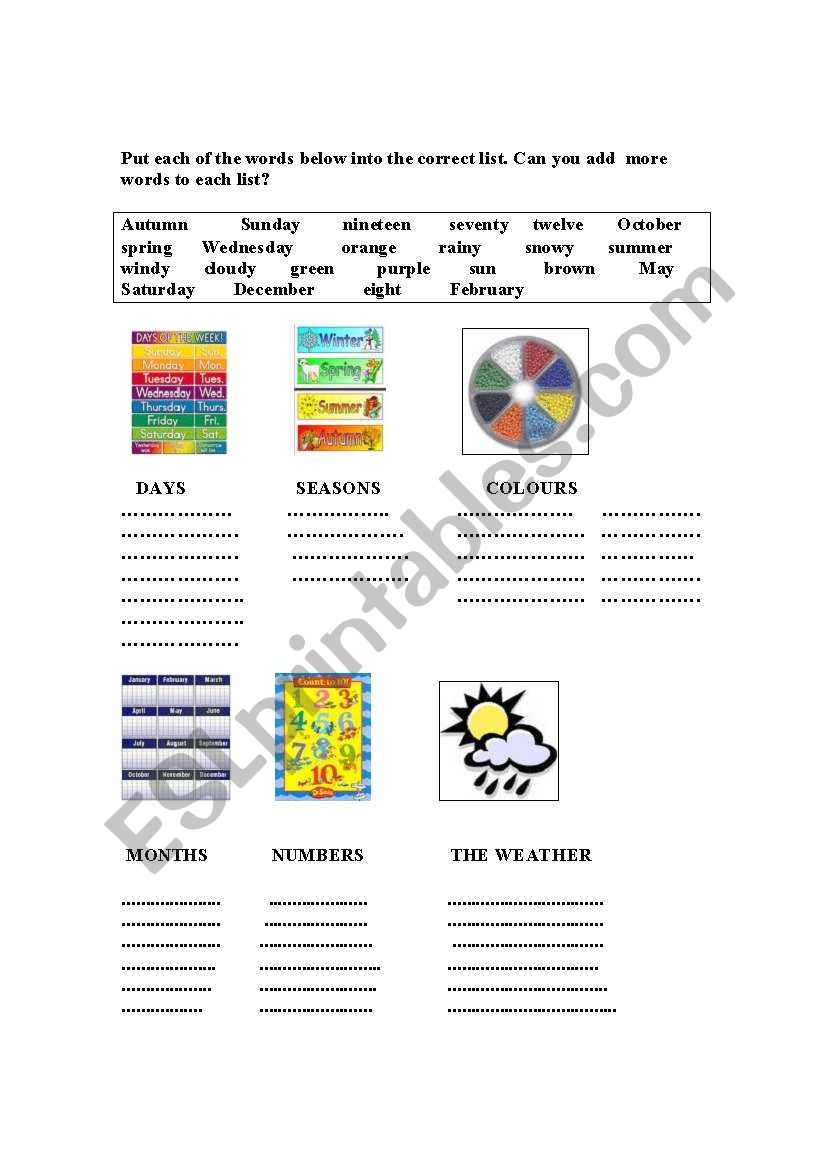 days,months worksheet