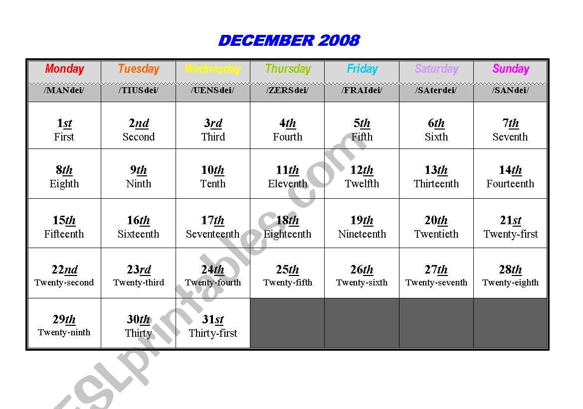 The Calendar worksheet