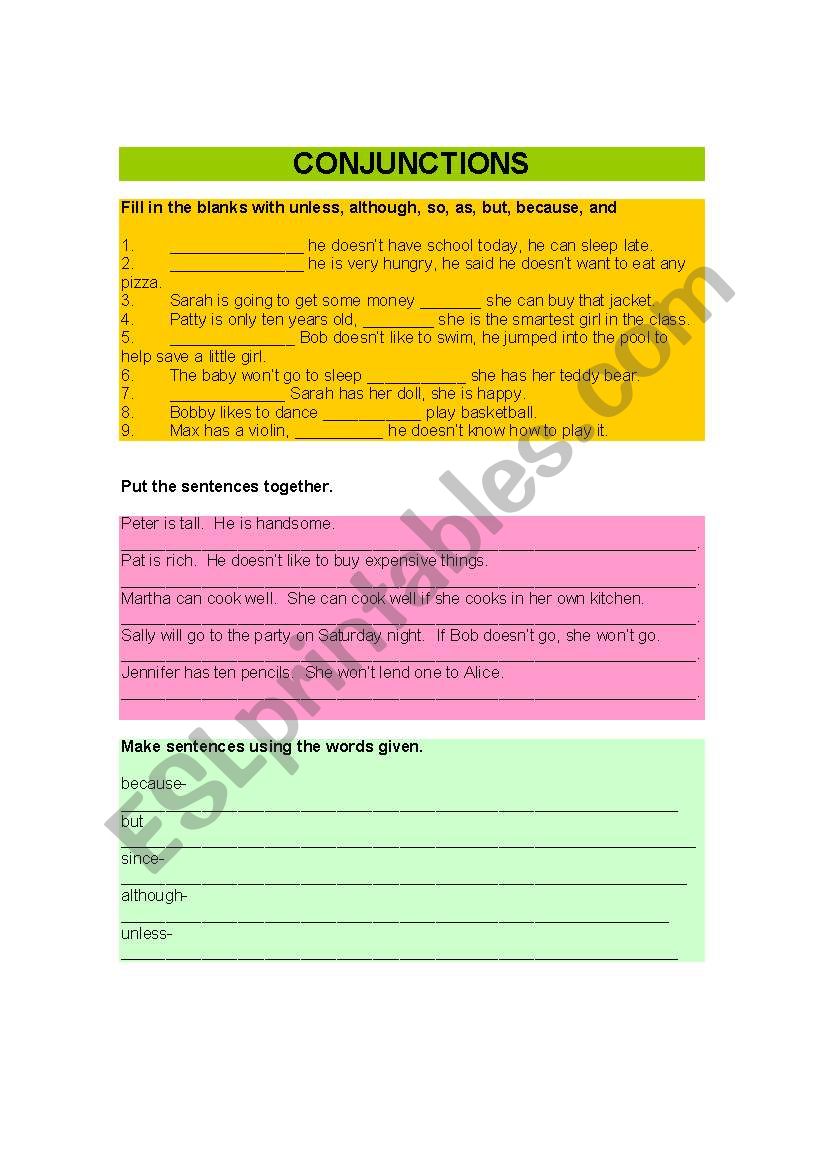 CONJUNCTIONS worksheet