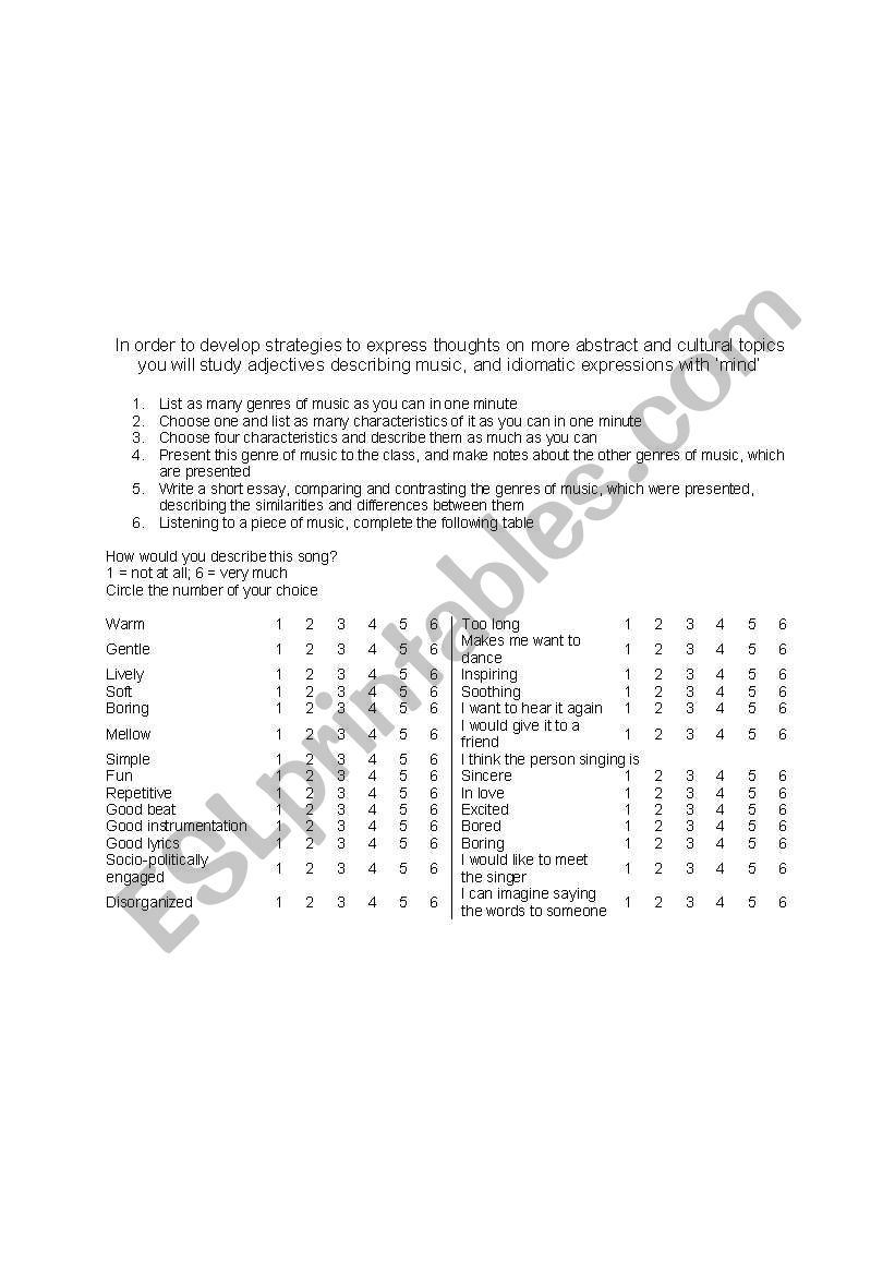 Warwick Avenue worksheet