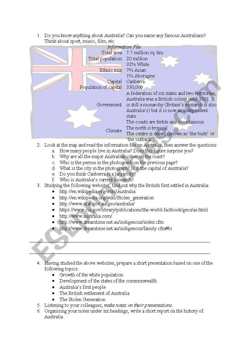 Australia Webquest worksheet