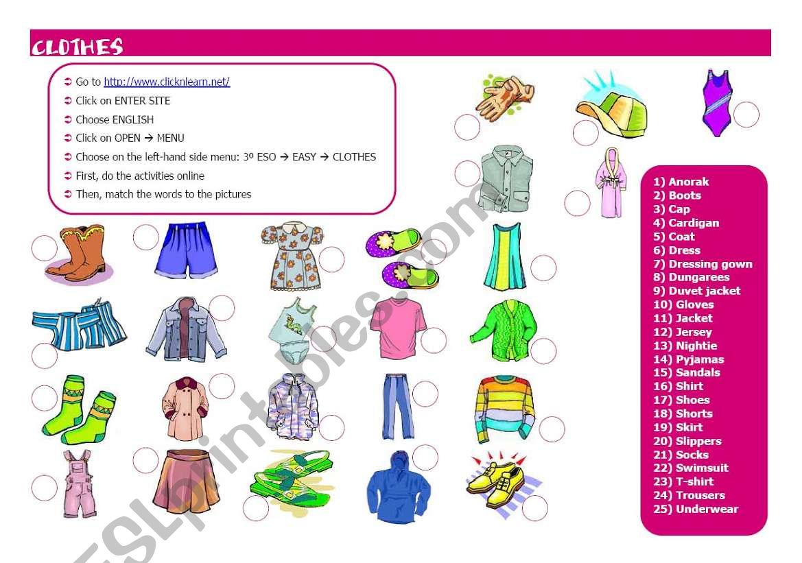 Clothes worksheet