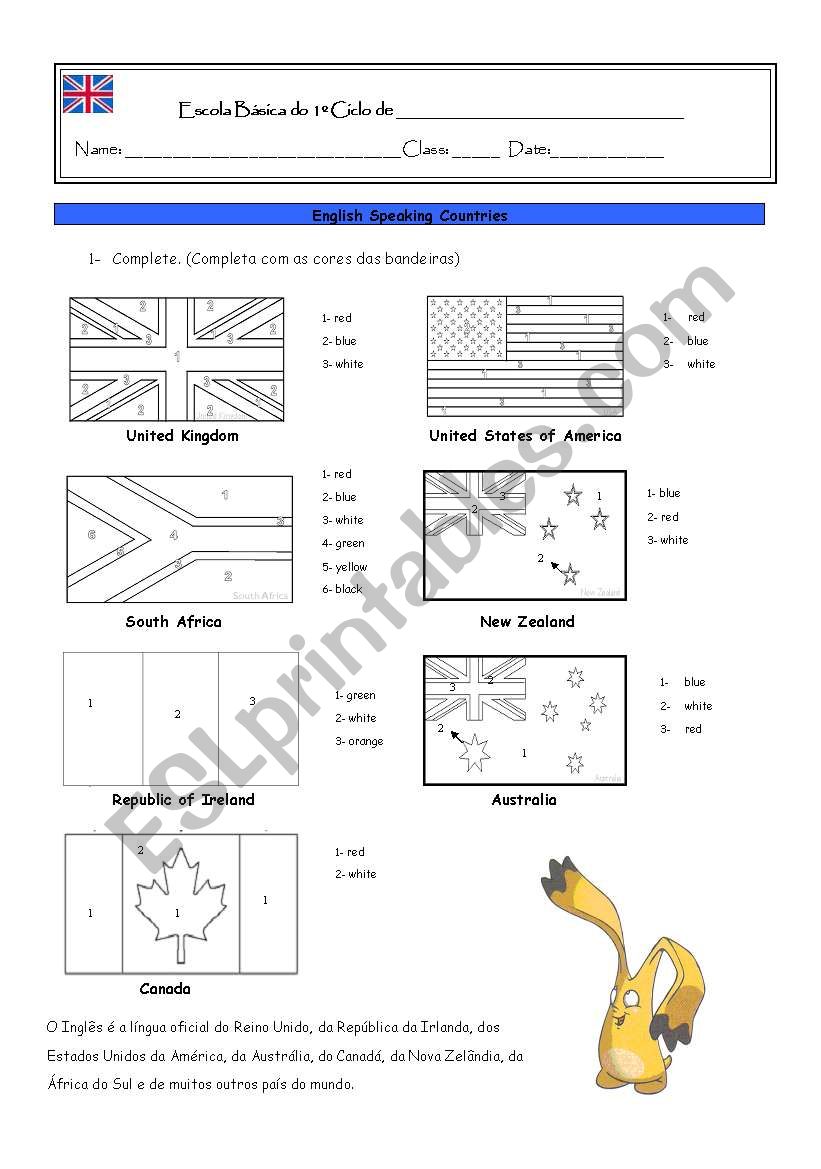 English speaking countries worksheet