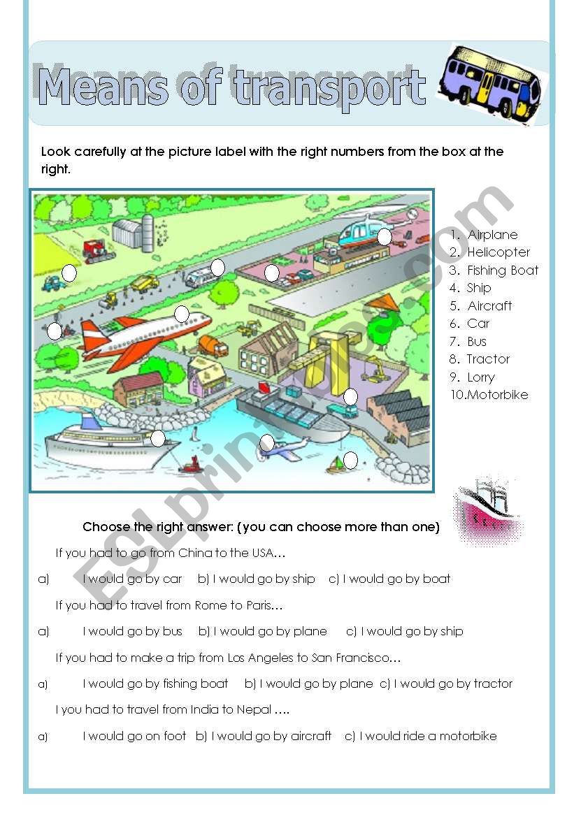 Means of transport worksheet