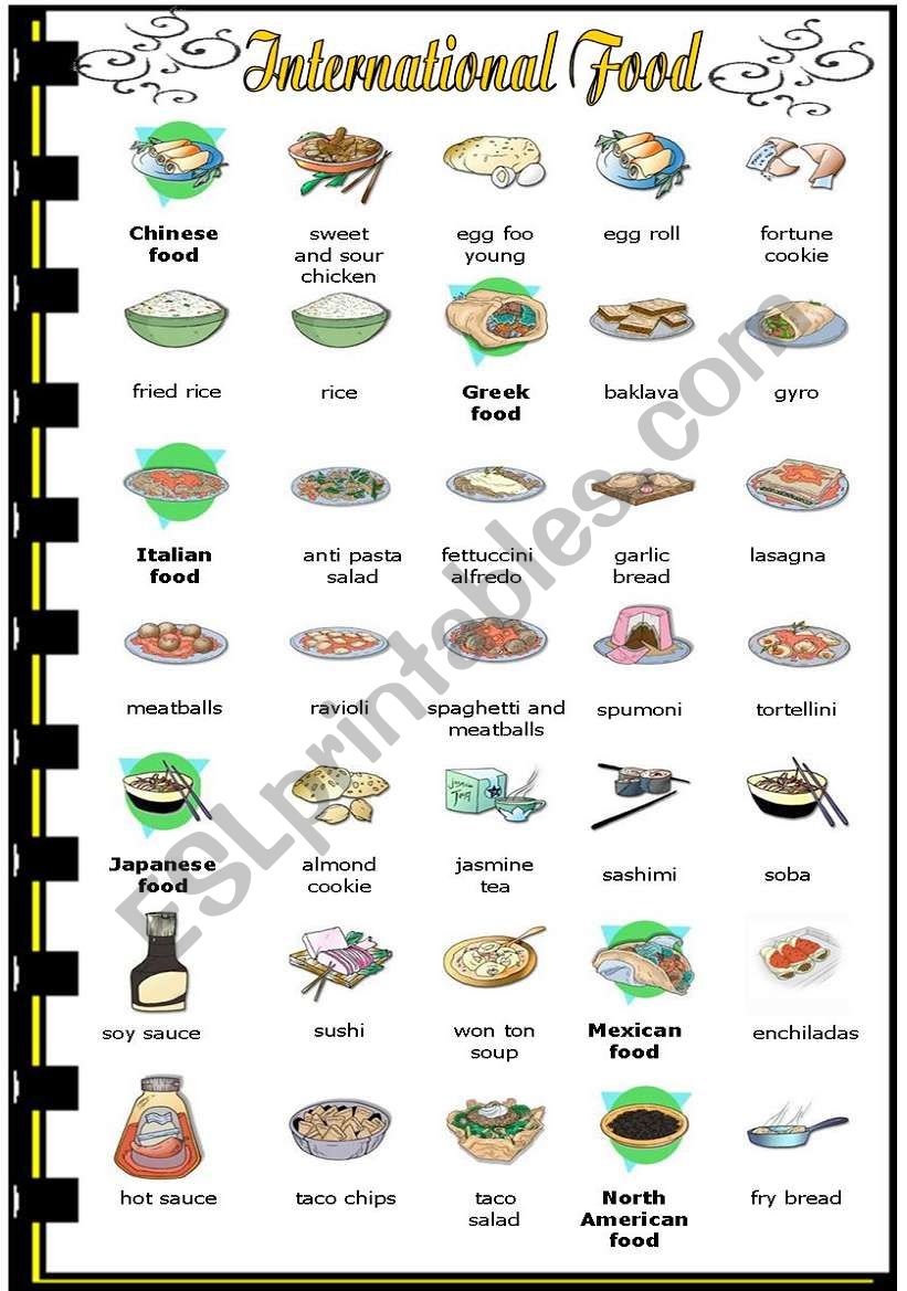 International food worksheet