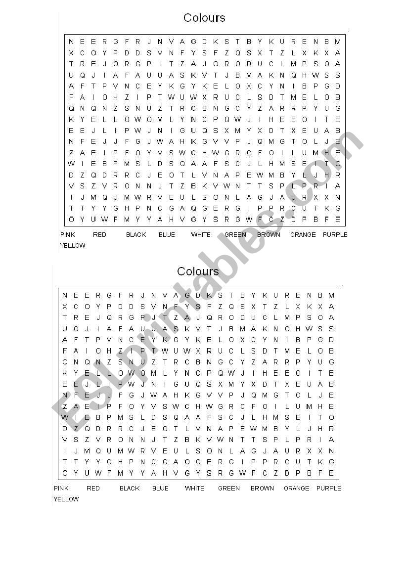 Colours wordsearch worksheet