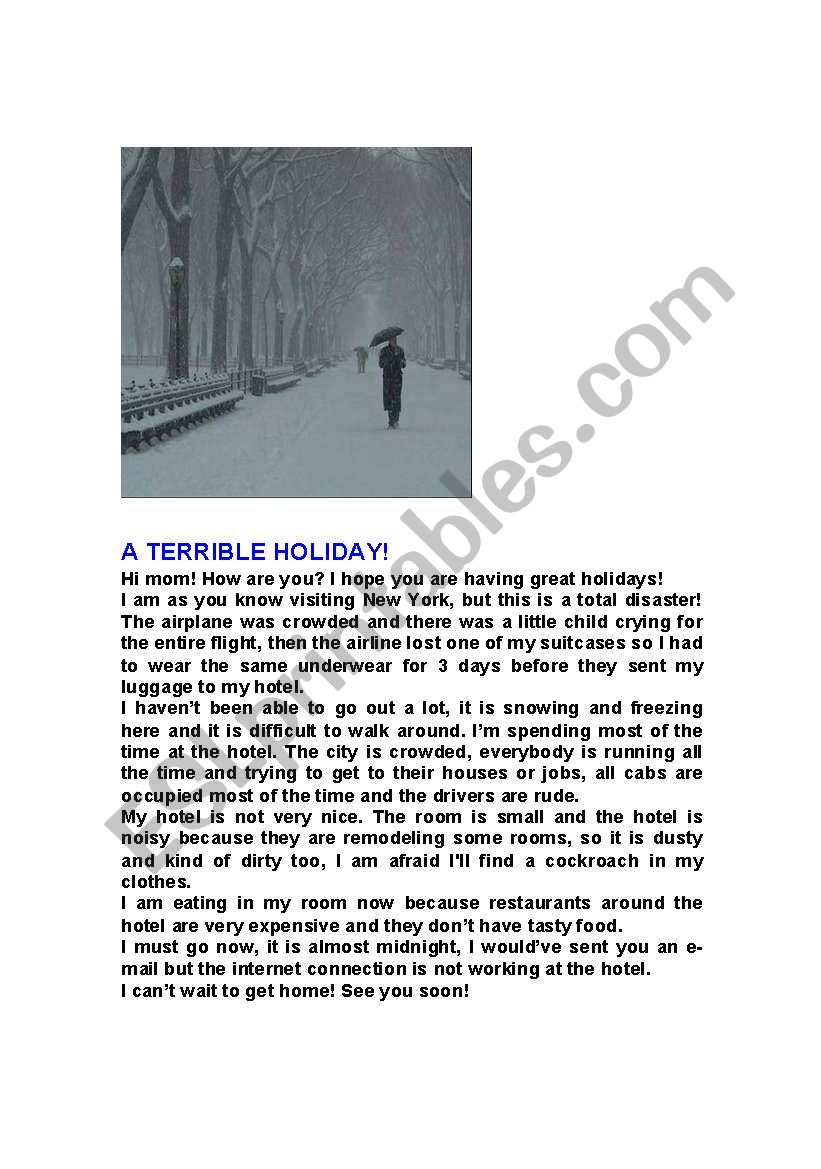 A terrible holiday! worksheet